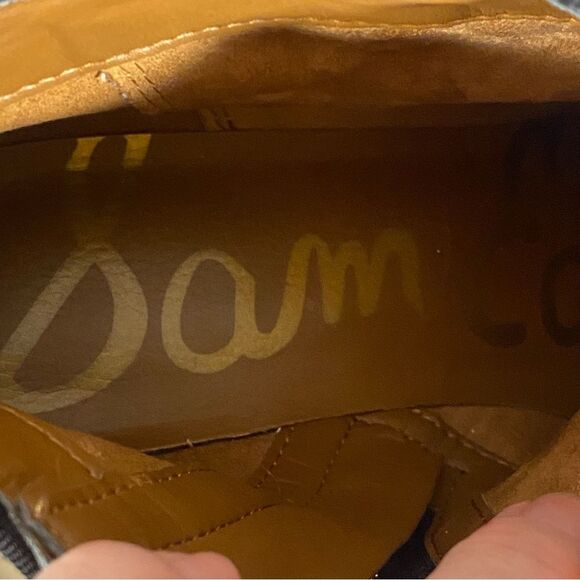 Sam Edelman Black Leather Suede Booties Womens Size 7.5 Side Zip Pointed Toe - Picture 7 of 8